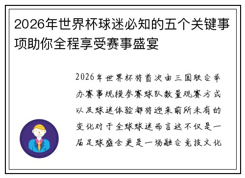 2026年世界杯球迷必知的五个关键事项助你全程享受赛事盛宴